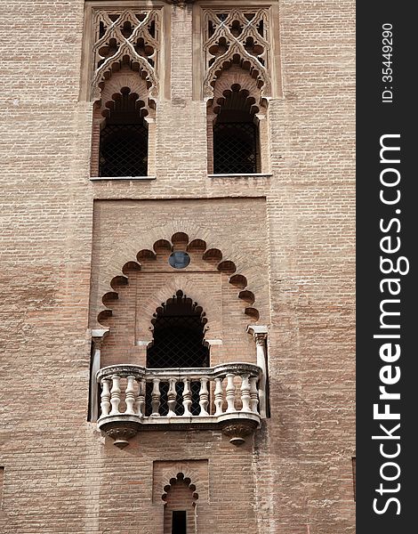 Fragment of Seville Cathedral with balcony and windows. Fragment of Seville Cathedral with balcony and windows