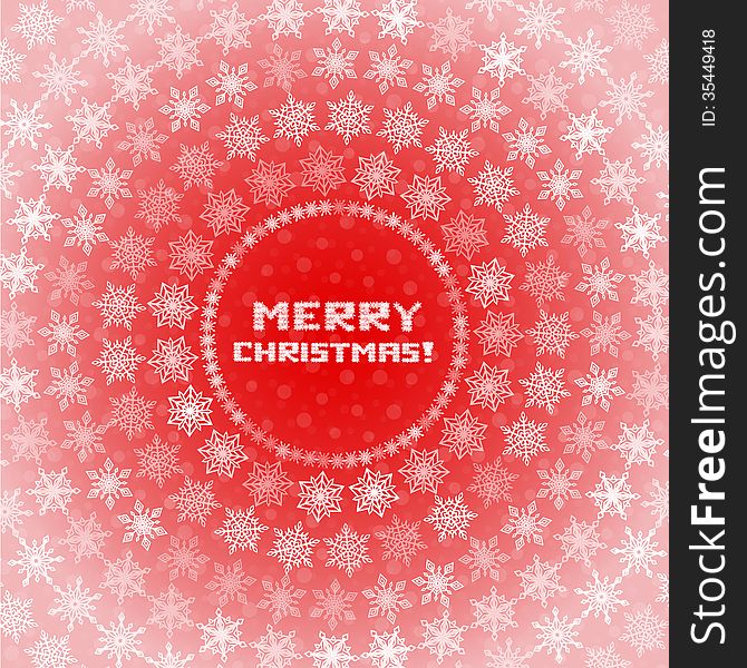 White Snowflakes Circles Christmas Card on Red Background