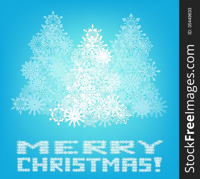 Merry Christmas Greeting Card With Blue Background