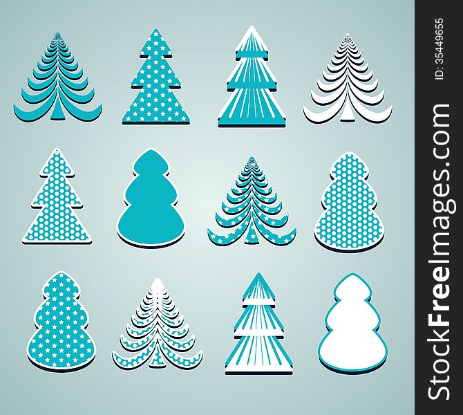 Blue Fir Tree Symbols, isolated