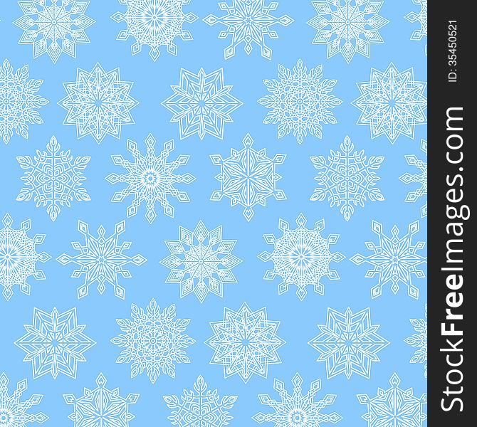 Elegant Snowflakes Background on blue
