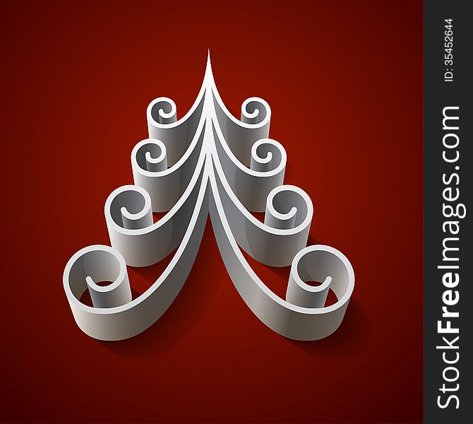 Silver 3d christmas tree on red background