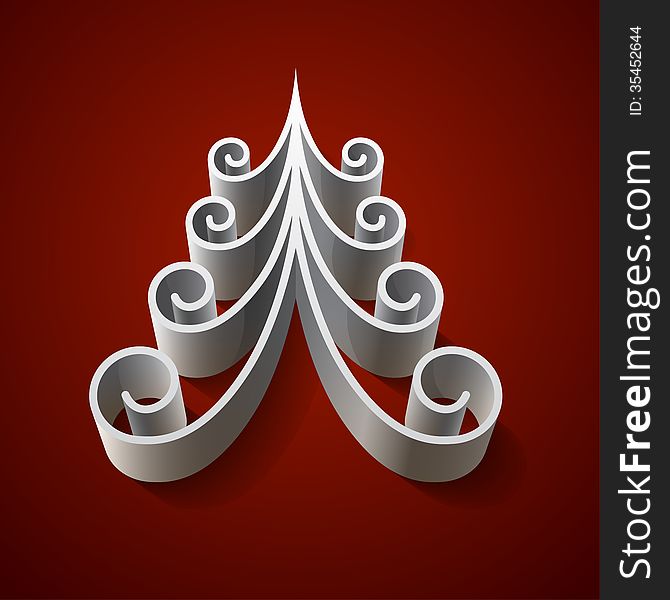 Silver 3d Christmas Tree On Red Background