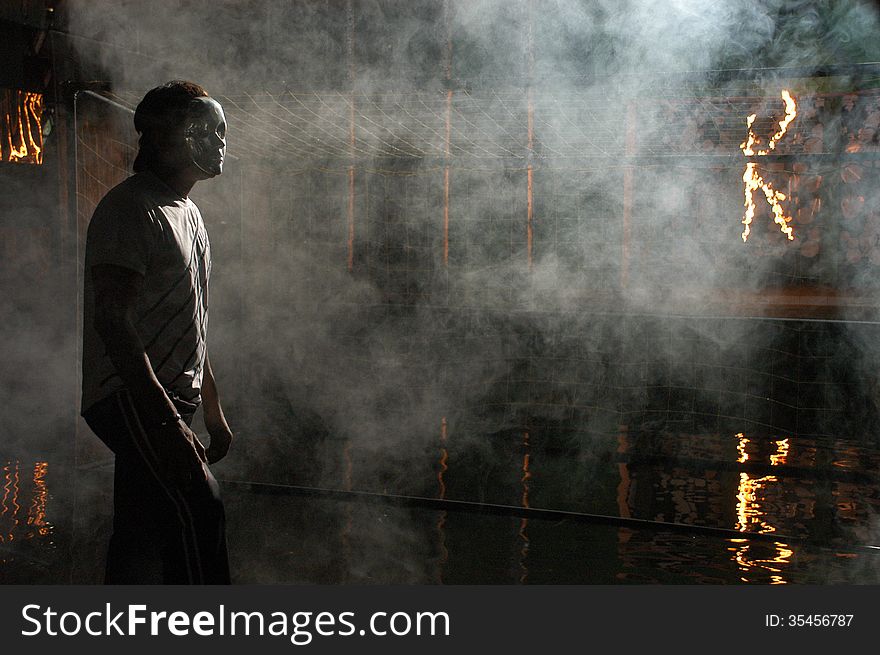 Silhouette of man in factory