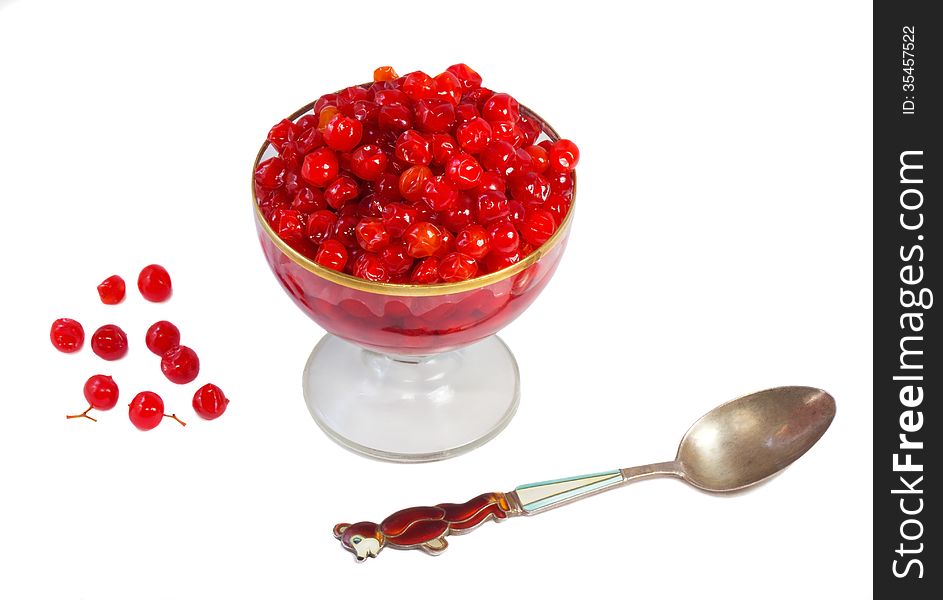 Viburnum Berries In Syrup On A White Background.