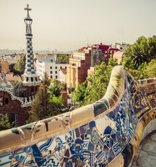 Mosaic Bench In Barcelona. Catalonia, Spain Stock Photo Mosaic Bench In Barcelona. Catalonia, Spain Stock Photo