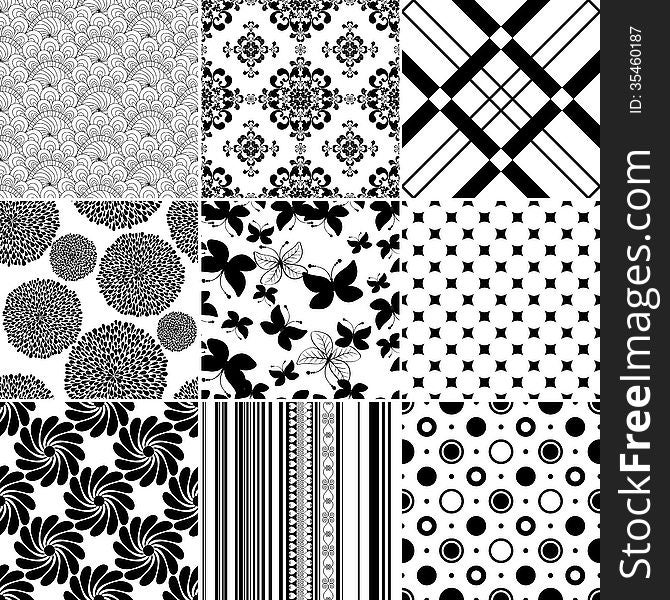 Collection seamless vintage monochrome patterns (vector). Collection seamless vintage monochrome patterns (vector)