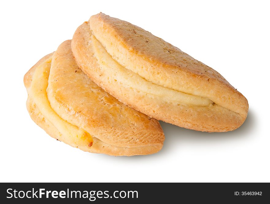 Sochniki - Russian breakfast of cottage cheese on white background