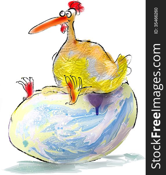 Colourful cartoon chicken sitting on an egg. Colourful cartoon chicken sitting on an egg