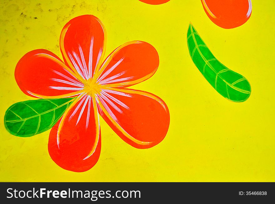 Frangipani flowers paint on yellow background