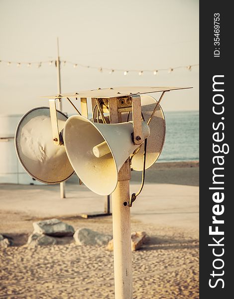Megaphone in Beach Barcelona. Catalonia, Spain. Vintage retro style
