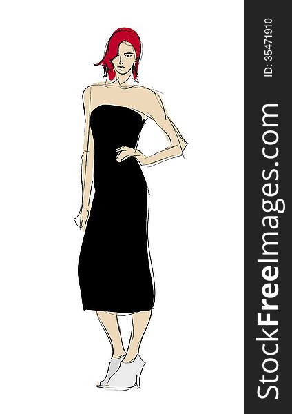 Sketch. fashion girl. Hand-drawn fashion model. Sketch. fashion girl. Hand-drawn fashion model