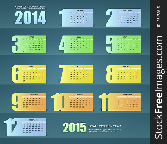 Calendar for the year 2014, the date of submission of creative, paper design. Calendar for the year 2014, the date of submission of creative, paper design