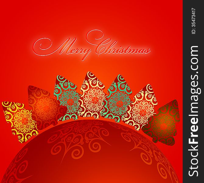 Christmas Greeting Card. Merry Christmas Lettering,  Illustration