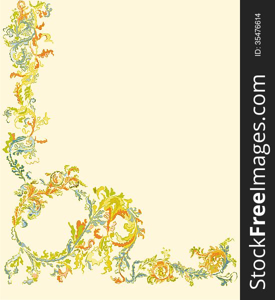 Decorative ornamental floral page classic color left edge vector EPS8 illustration