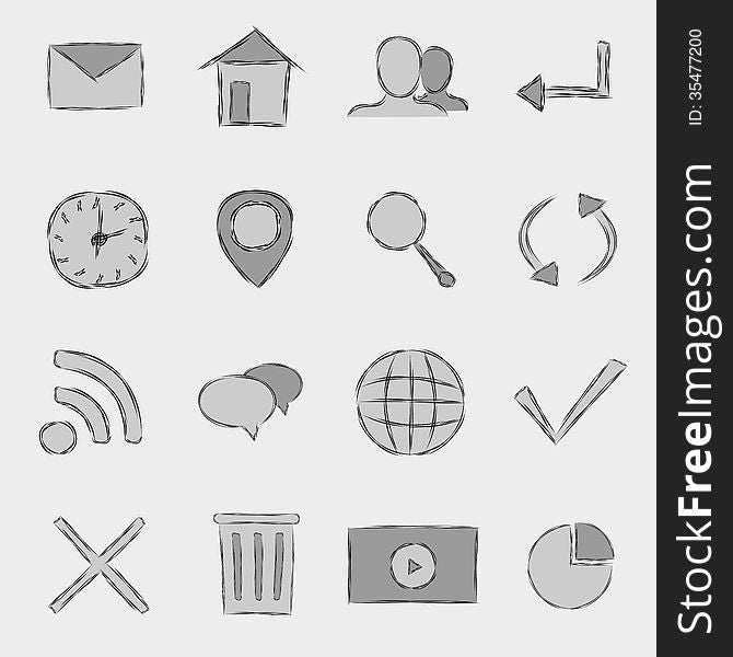 Set of web icons created in sketch style, vector eps8 illustration. Set of web icons created in sketch style, vector eps8 illustration