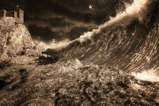 Tsunami And Fortress Stock Photos