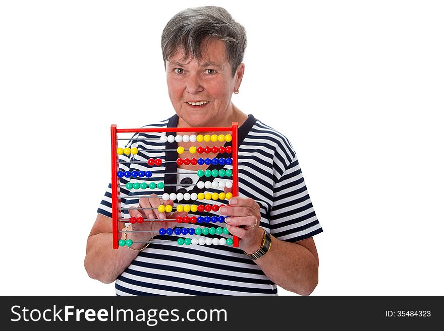 Senior Woman Calculating With Abacus