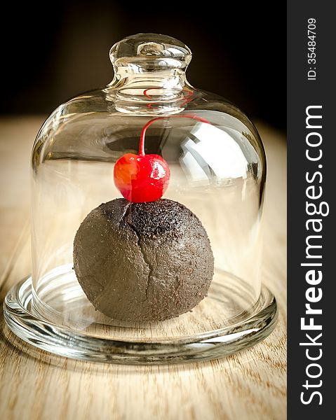 Rum ball under glass dome