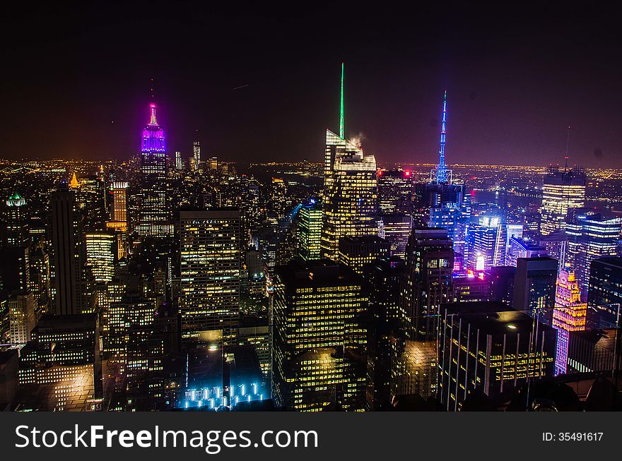 View at the skyscrapers of New York at night. View at the skyscrapers of New York at night