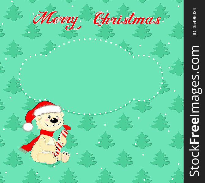 Christmas card with little  polar bear