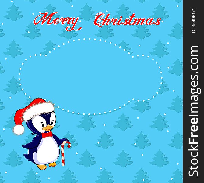 Christmas card with little penguin