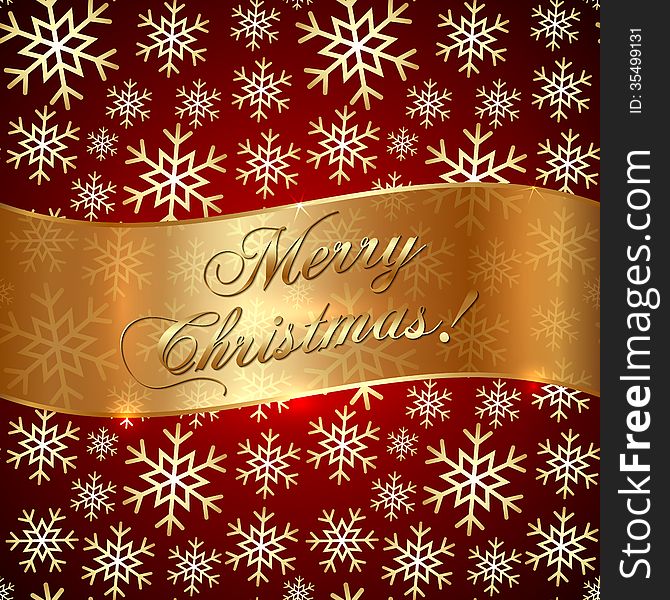 Vector Red Background with Snowflakes and Greeting Ribbon