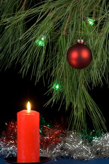 Red Candle And Christmas Tree Stock Image Red Candle And Christmas Tree Stock Image