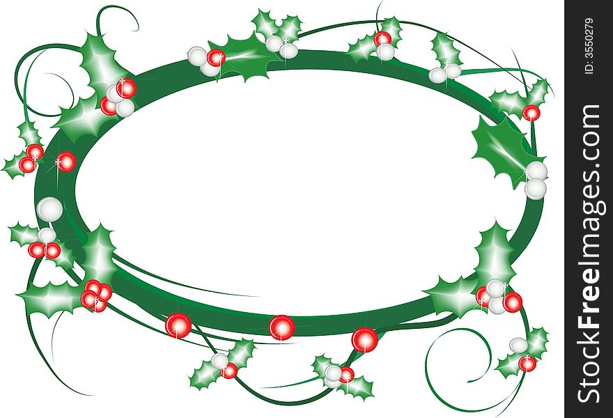 Oval shaped frame decorated with mistletoe and holly. Oval shaped frame decorated with mistletoe and holly