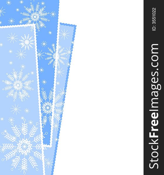 A clip art illustration of a decorative Christmas page border with holiday snowflake embellishments and blue and white colors. A clip art illustration of a decorative Christmas page border with holiday snowflake embellishments and blue and white colors