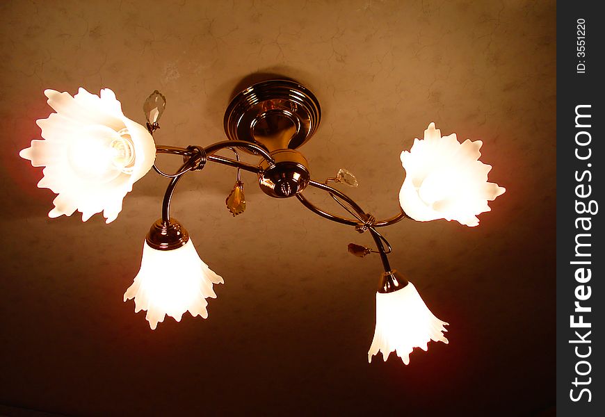 Metallic chandelier with 4 decorated ceilngs-flower hungs under ceiling