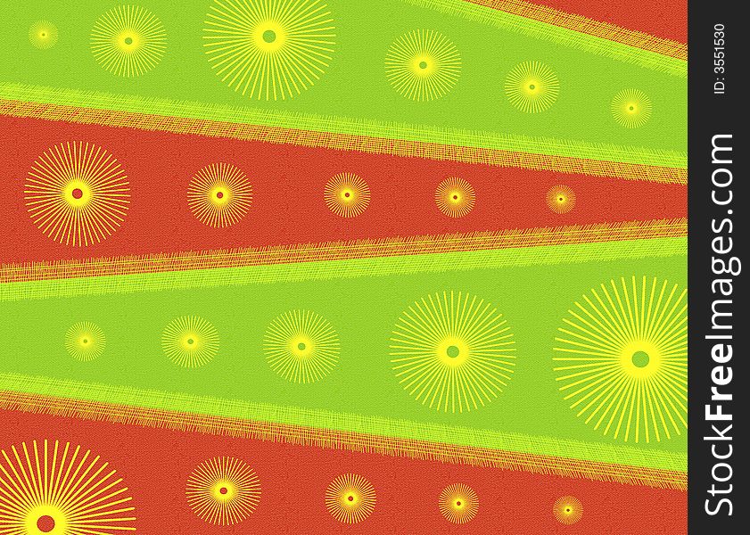 A background featuring unique striped patterns and abstract circular shapes in green,red, and yellow with rustic texture. A background featuring unique striped patterns and abstract circular shapes in green,red, and yellow with rustic texture