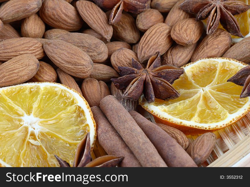 Almonds with dried oranges and anise. Almonds with dried oranges and anise