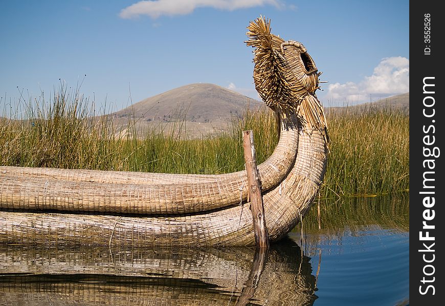 Floating Uros Island on Lake Titicaca in Peru. Floating Uros Island on Lake Titicaca in Peru