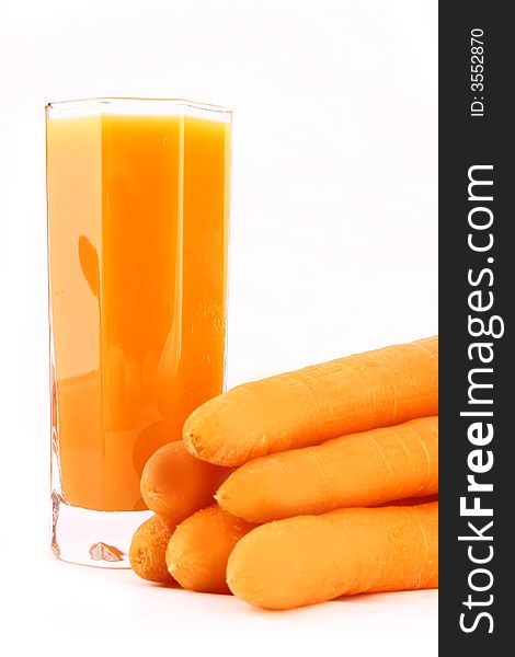 Fresh carrot juice isolated white background