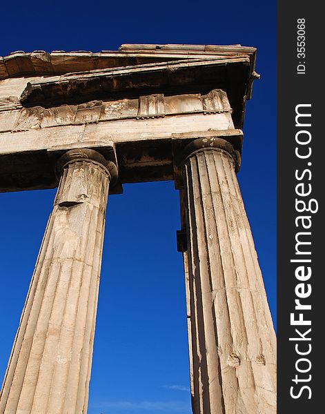 Greek Colums from ancient market near Acropolis Area in Athens