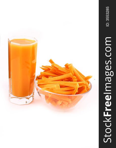 Fresh carrot juice isolated white backgrund