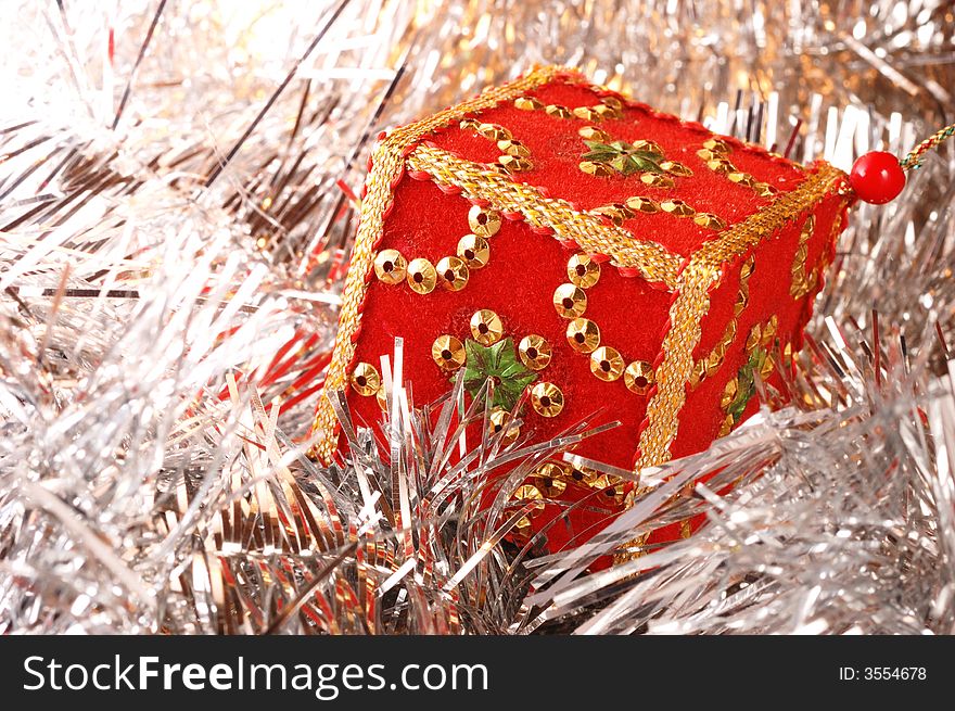Christmas tree decoration: red box. Christmas tree decoration: red box