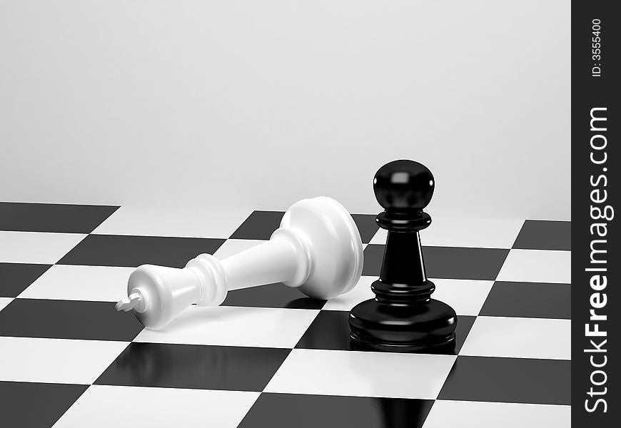 Upright black chess king with white king tipped over
