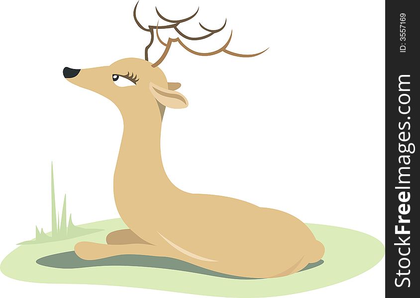 Illustration of a horn dear resting in a grass land. Illustration of a horn dear resting in a grass land