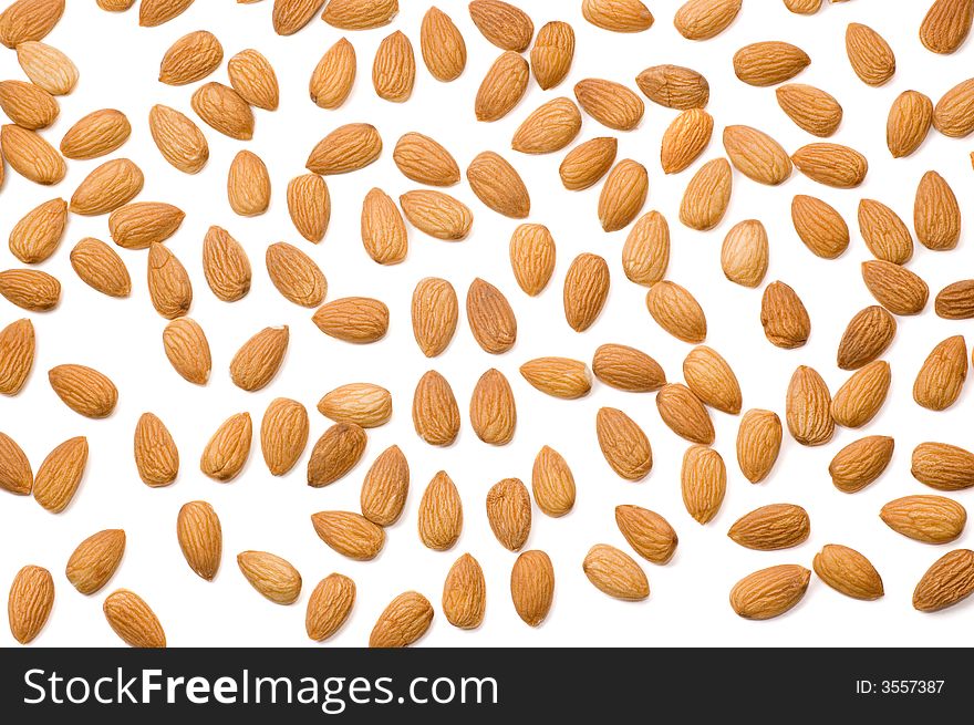 Almond nuts on a white background