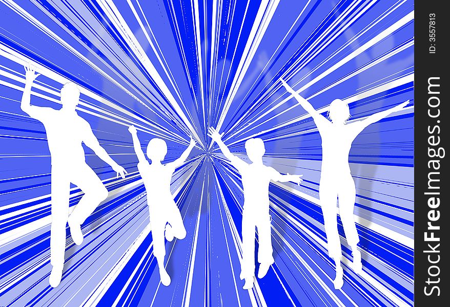 White family silhouette jumping on the background. White family silhouette jumping on the background