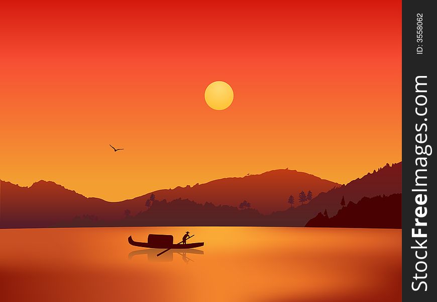 Illustration of sea sunset scene with sailing ship's silhouette. Illustration of sea sunset scene with sailing ship's silhouette.