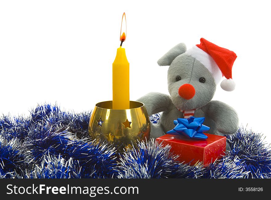 Christmas decoration with mouse isolated On White