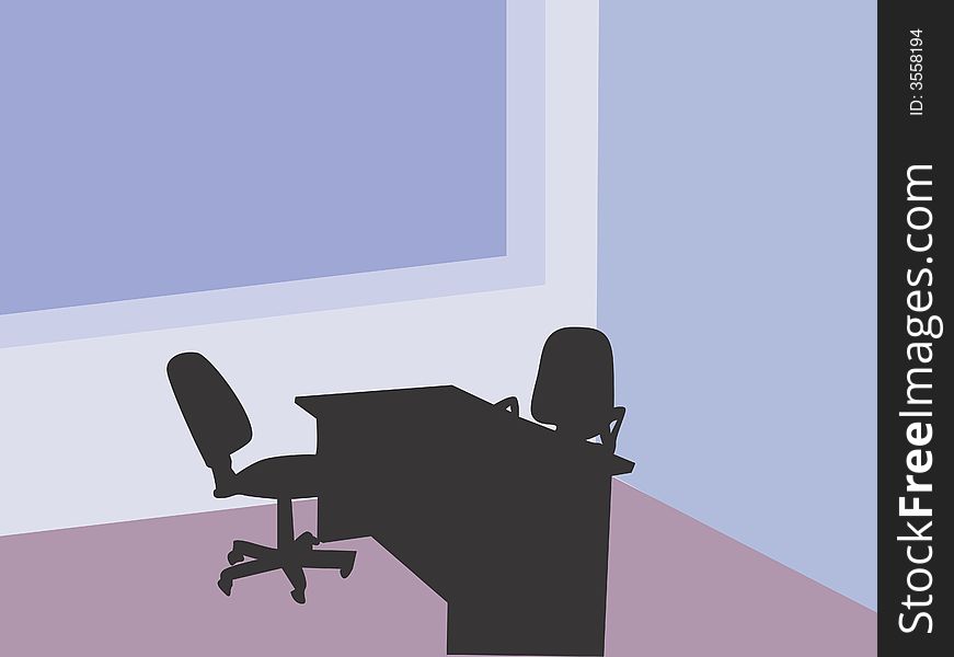 Illustration of an office with a table and two chairs