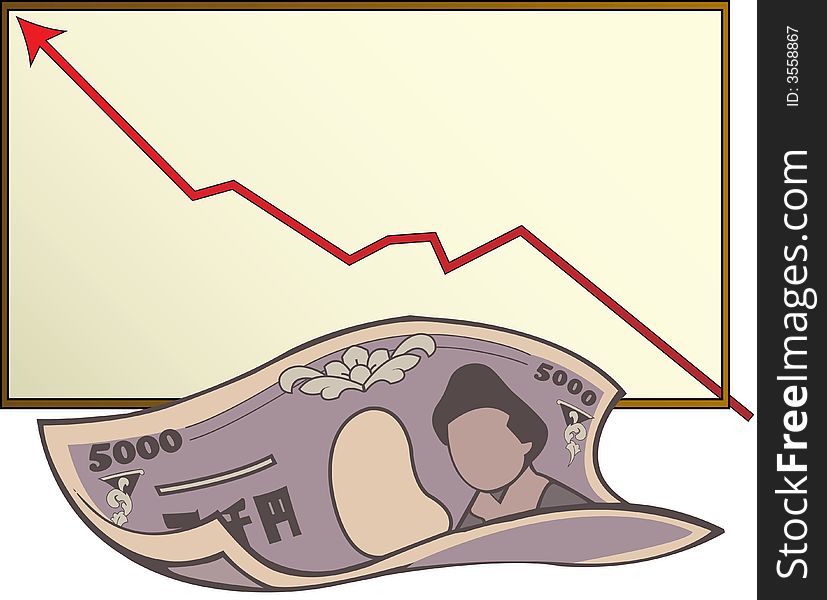 Money note and a positive earning chart. Money note and a positive earning chart