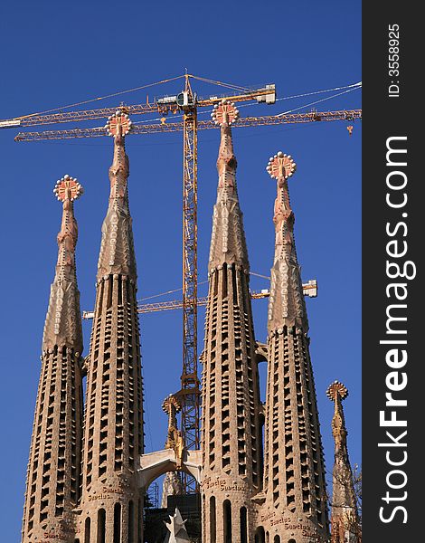 Sagrada Familia.
Facade view, under construction.
Barcelona, Spain. Sagrada Familia.
Facade view, under construction.
Barcelona, Spain.