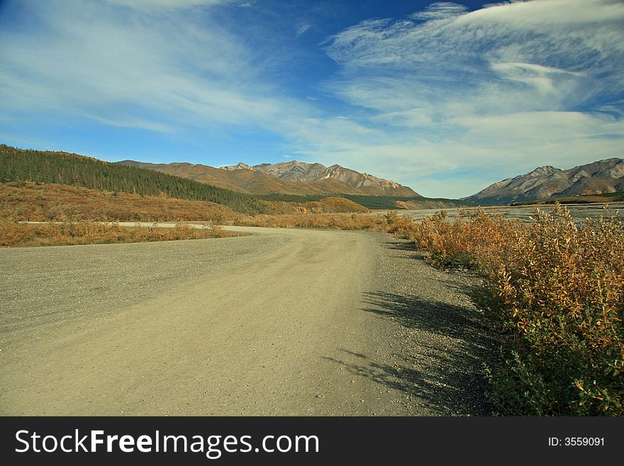 Desoloate road running throgh Alaska wilderness. Desoloate road running throgh Alaska wilderness