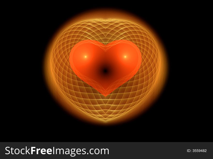 A red heart inside a glowing yellow cage. A red heart inside a glowing yellow cage