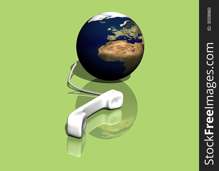 The Earth as phone on the green background